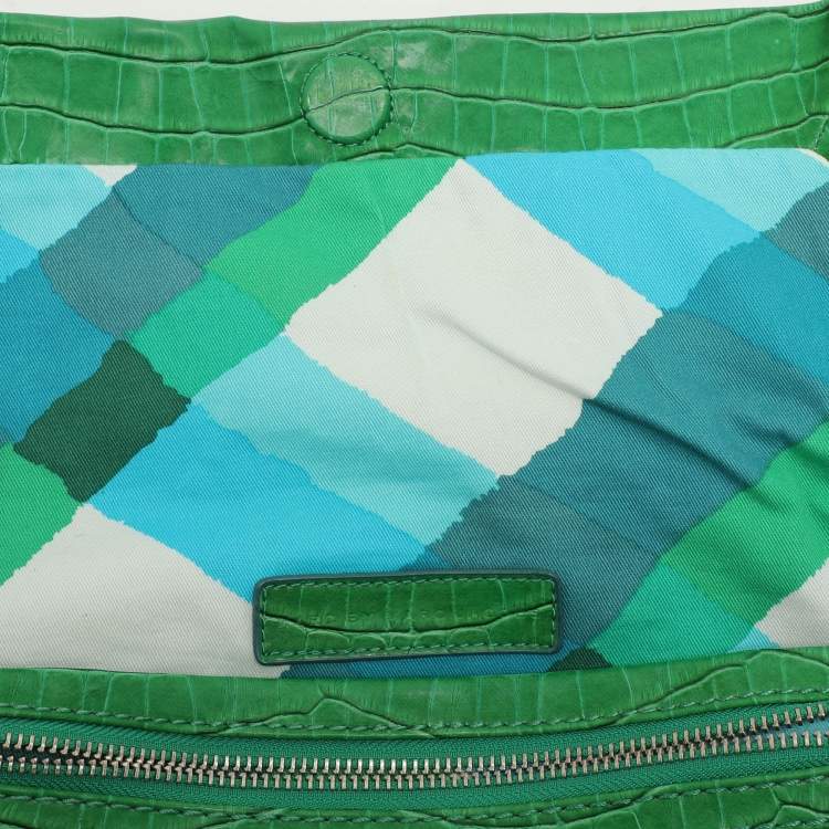 Pre Owned Marc by Marc Jacobs Green Croc Embossed PVC Shoulder Bag