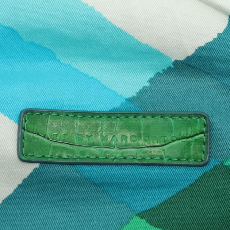 Pre Owned Marc by Marc Jacobs Green Croc Embossed PVC Shoulder Bag