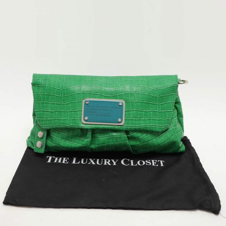 Pre Owned Marc by Marc Jacobs Green Croc Embossed PVC Shoulder Bag