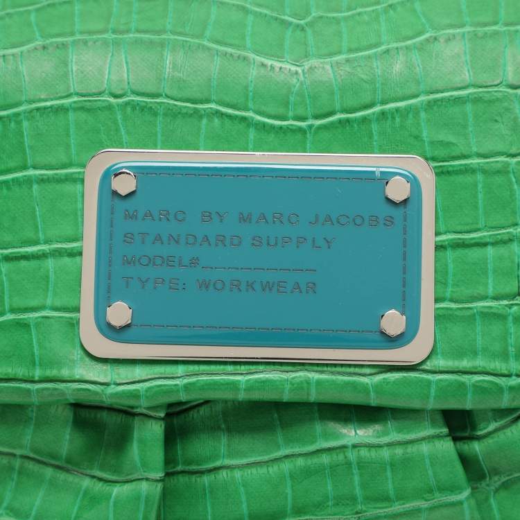 Pre Owned Marc by Marc Jacobs Green Croc Embossed PVC Shoulder Bag
