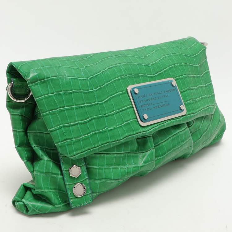 Pre Owned Marc by Marc Jacobs Green Croc Embossed PVC Shoulder Bag
