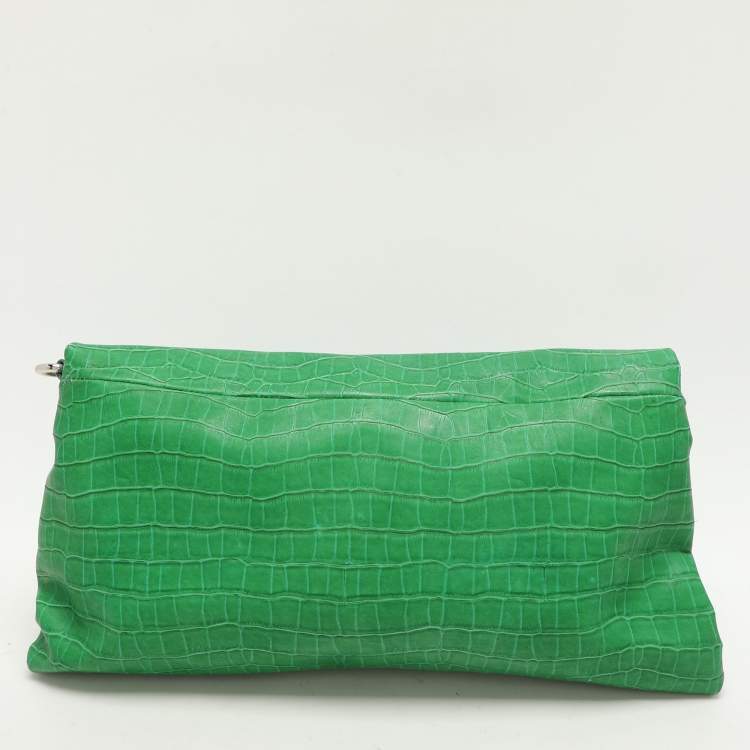 Pre Owned Marc by Marc Jacobs Green Croc Embossed PVC Shoulder Bag