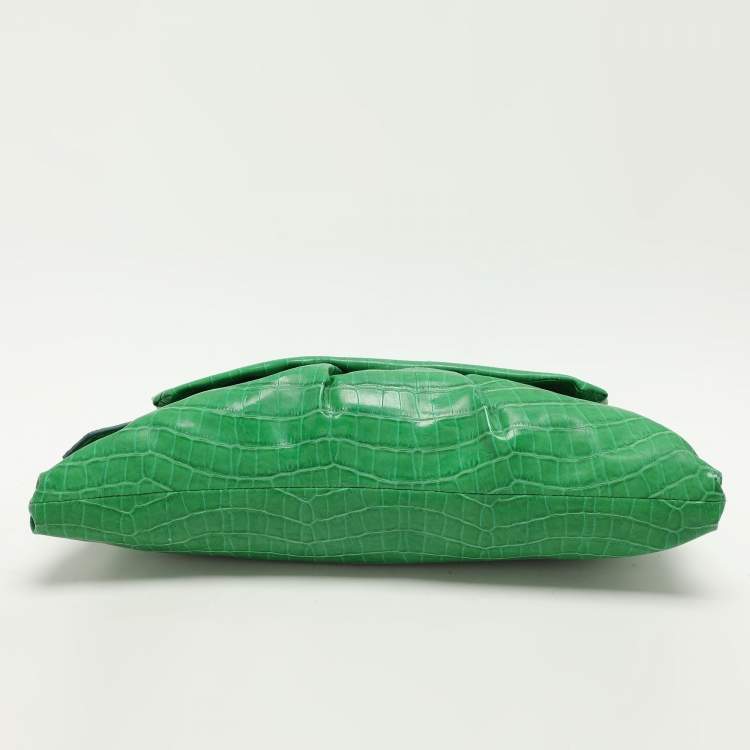 Pre Owned Marc by Marc Jacobs Green Croc Embossed PVC Shoulder Bag