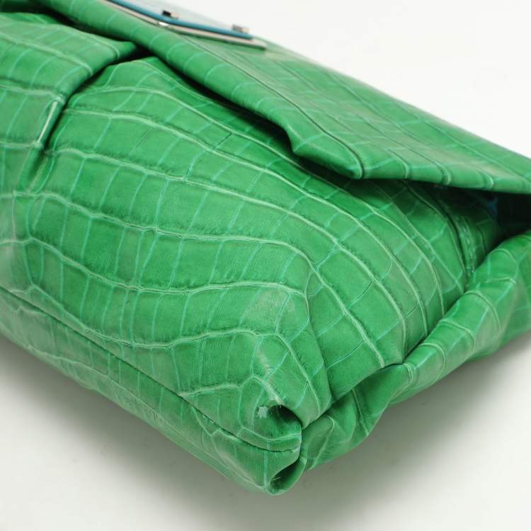 Pre Owned Marc by Marc Jacobs Green Croc Embossed PVC Shoulder Bag