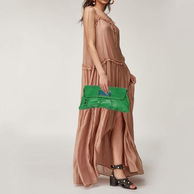 Pre Owned Marc by Marc Jacobs Green Croc Embossed PVC Shoulder Bag