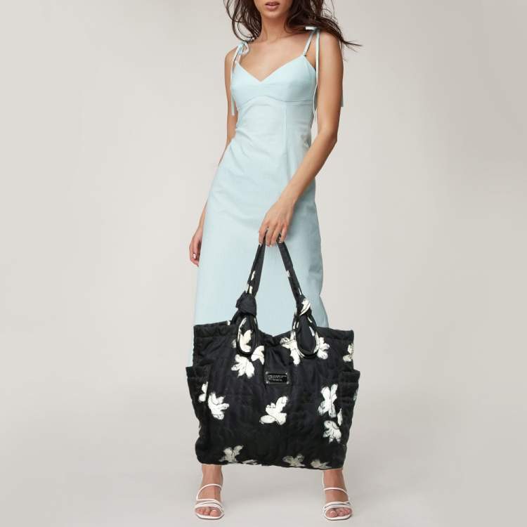 Pre Owned Marc by Marc Jacobs Black/White Nylon Floral Pretty Tate Tote