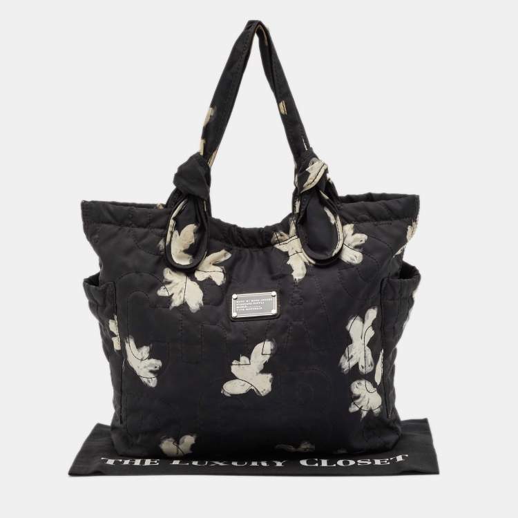 Pre Owned Marc by Marc Jacobs Black/White Nylon Floral Pretty Tate Tote