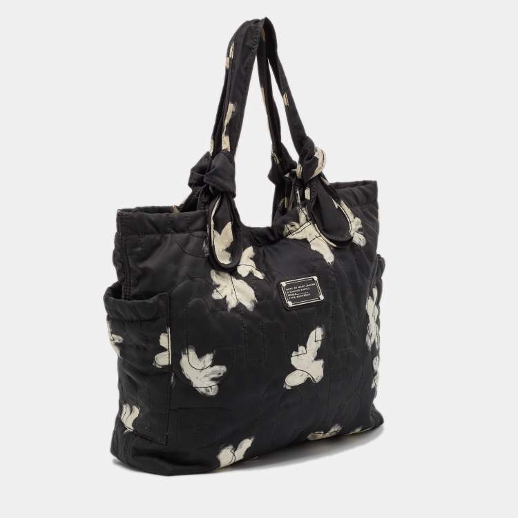 Pre Owned Marc by Marc Jacobs Black/White Nylon Floral Pretty Tate Tote