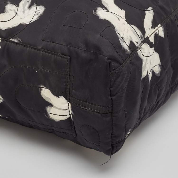 Pre Owned Marc by Marc Jacobs Black/White Nylon Floral Pretty Tate Tote
