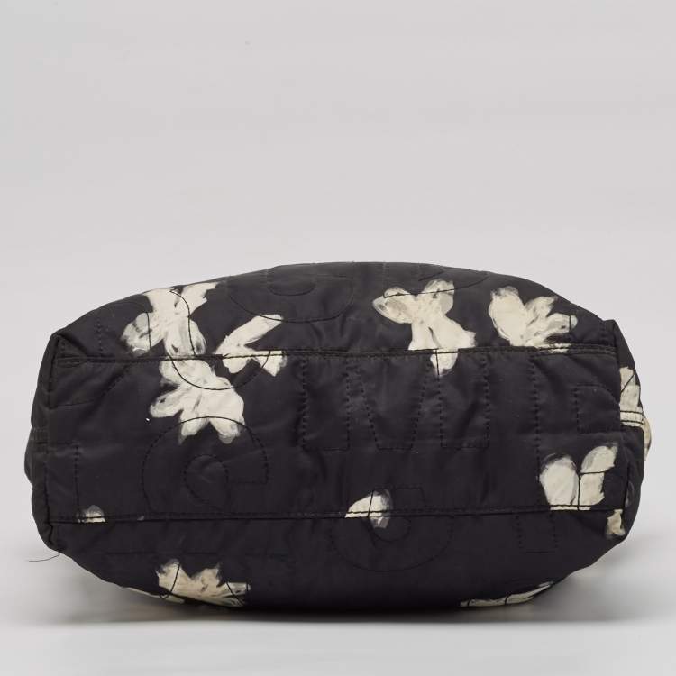 Pre Owned Marc by Marc Jacobs Black/White Nylon Floral Pretty Tate Tote