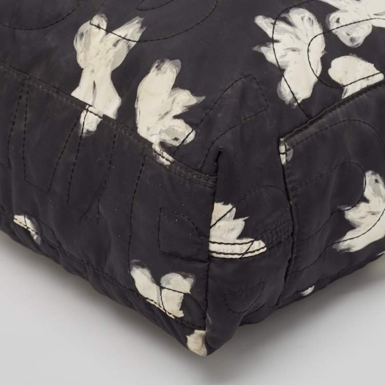 Pre Owned Marc by Marc Jacobs Black/White Nylon Floral Pretty Tate Tote