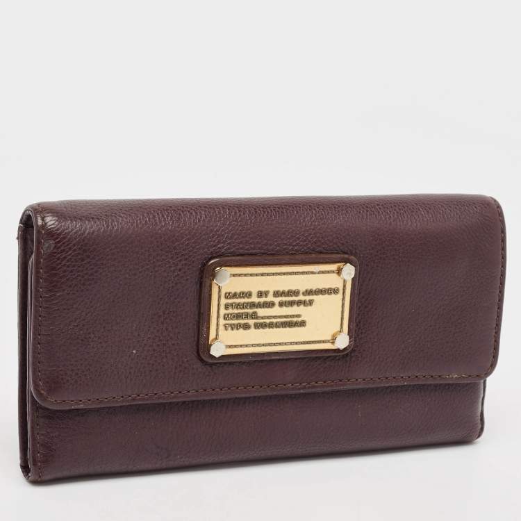 Pre Owned Marc by Marc Jacobs Dark Purple Leather Flap Wallet