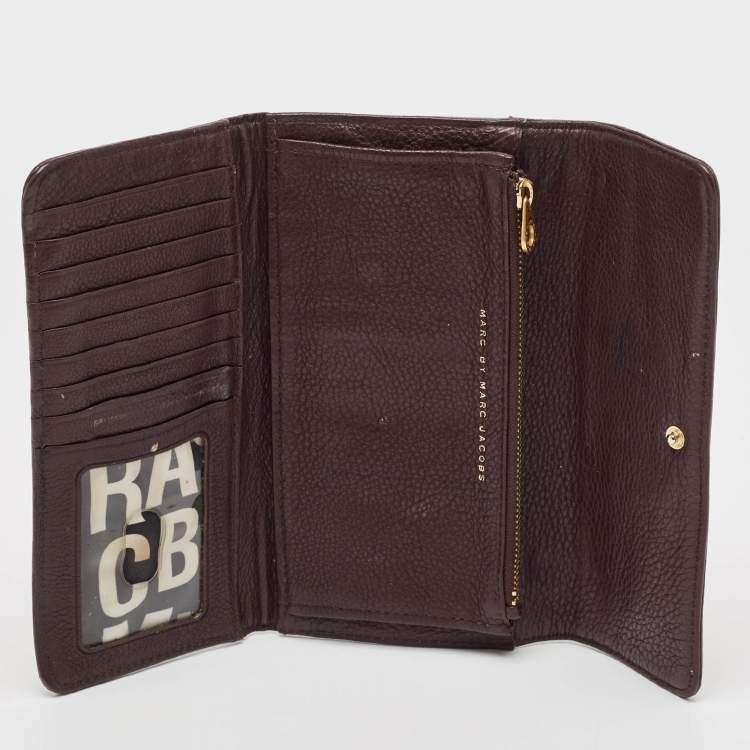 Pre Owned Marc by Marc Jacobs Dark Purple Leather Flap Wallet
