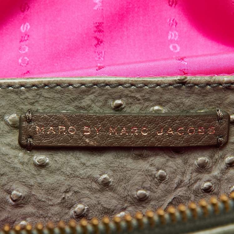 Pre Owned Marc by Marc Jacobs Olive Green Ostrich Embossed Leather Take Me Tote