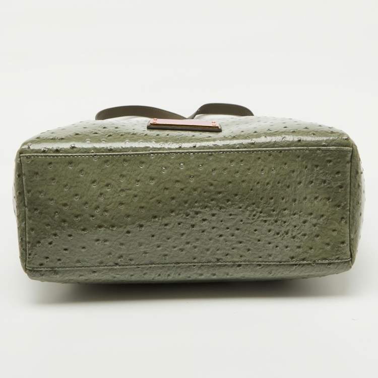 Pre Owned Marc by Marc Jacobs Olive Green Ostrich Embossed Leather Take Me Tote