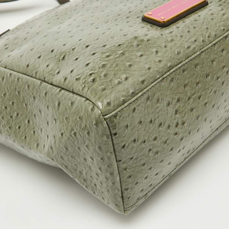 Pre Owned Marc by Marc Jacobs Olive Green Ostrich Embossed Leather Take Me Tote
