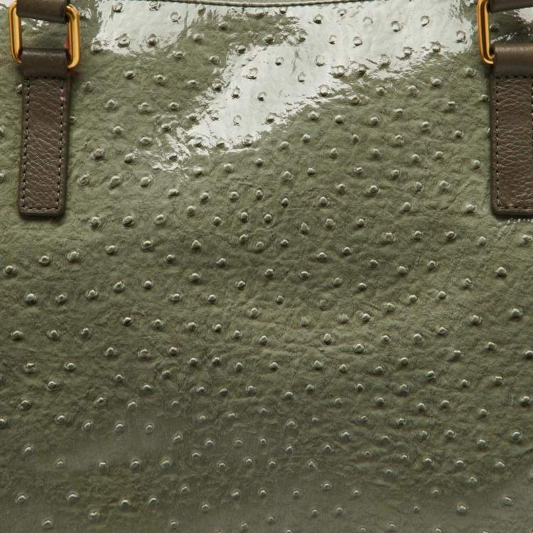 Pre Owned Marc by Marc Jacobs Olive Green Ostrich Embossed Leather Take Me Tote