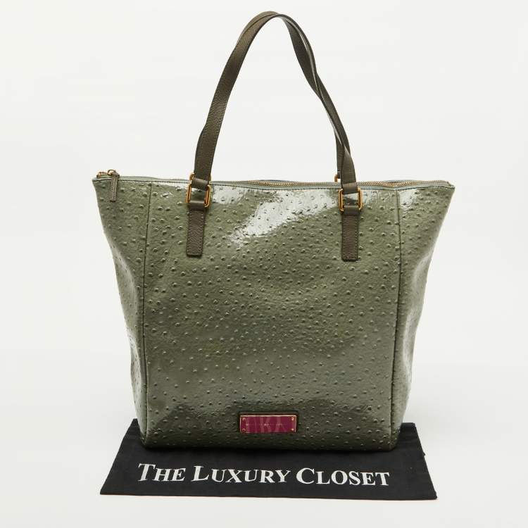 Pre Owned Marc by Marc Jacobs Olive Green Ostrich Embossed Leather Take Me Tote