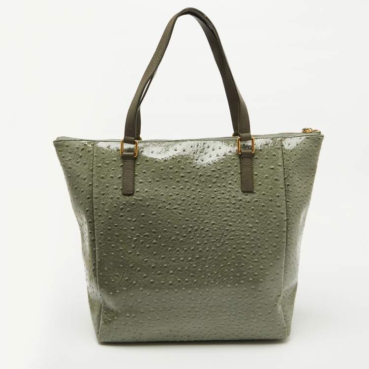 Pre Owned Marc by Marc Jacobs Olive Green Ostrich Embossed Leather Take Me Tote
