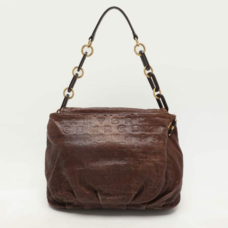 Pre Owned Marc by Marc Jacobs Brown Logo Embossed Leather Hobo