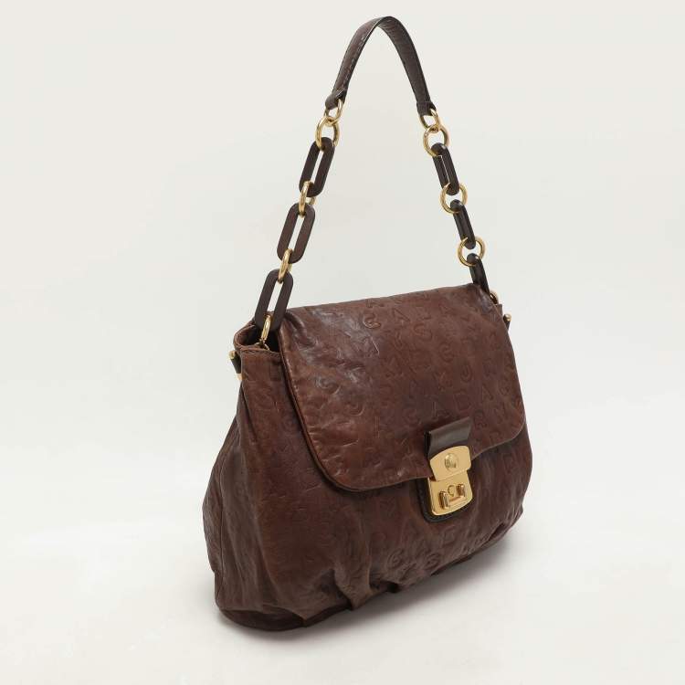 Pre Owned Marc by Marc Jacobs Brown Logo Embossed Leather Hobo