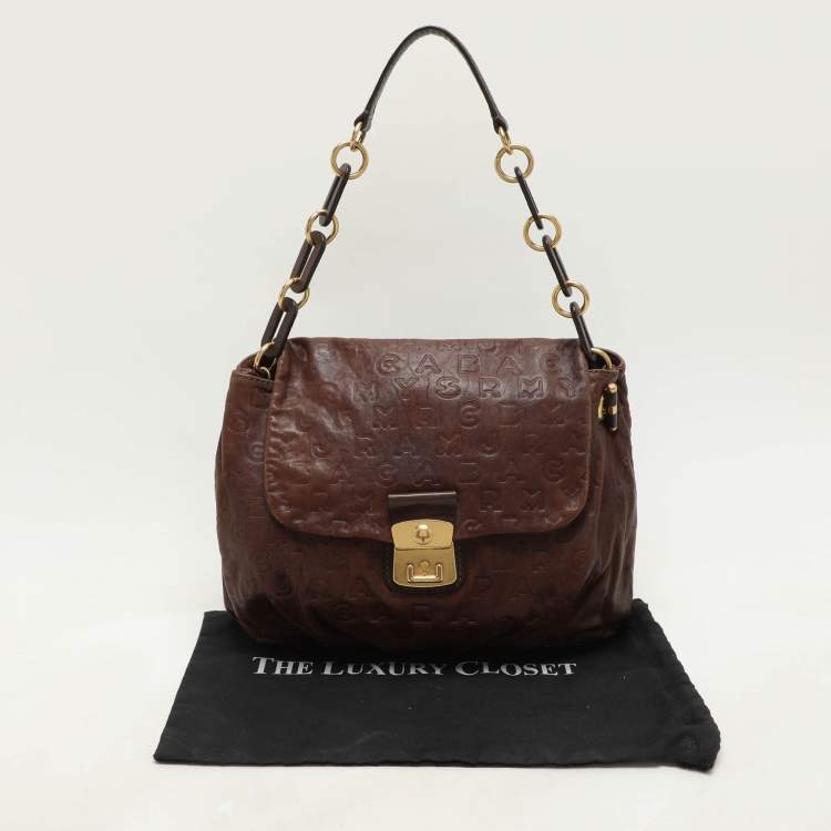 Pre Owned Marc by Marc Jacobs Brown Logo Embossed Leather Hobo