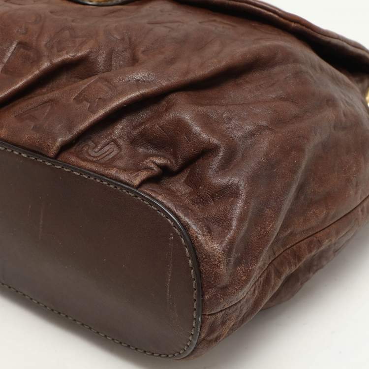 Pre Owned Marc by Marc Jacobs Brown Logo Embossed Leather Hobo