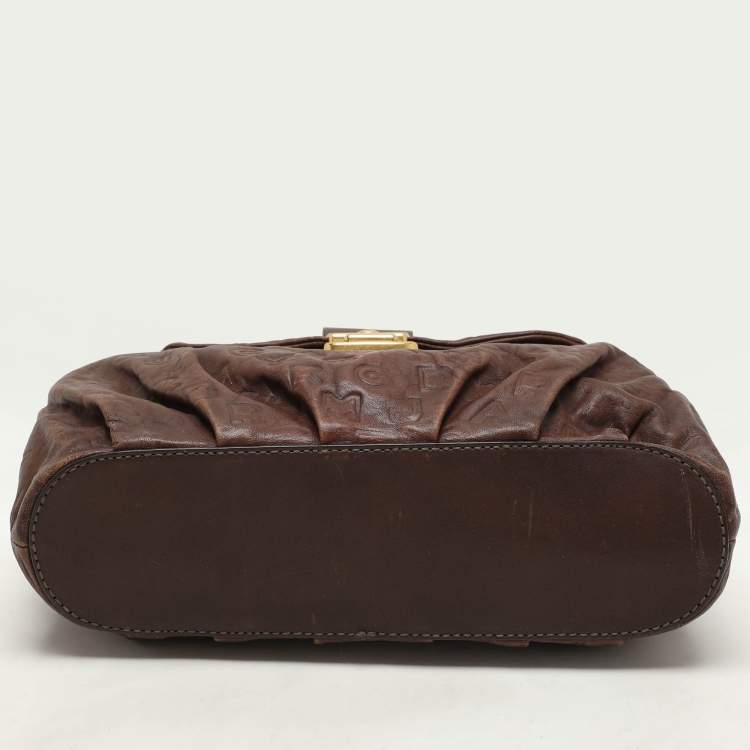 Pre Owned Marc by Marc Jacobs Brown Logo Embossed Leather Hobo