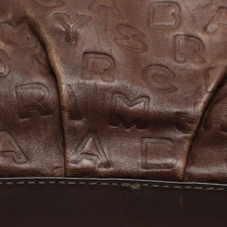 Pre Owned Marc by Marc Jacobs Brown Logo Embossed Leather Hobo
