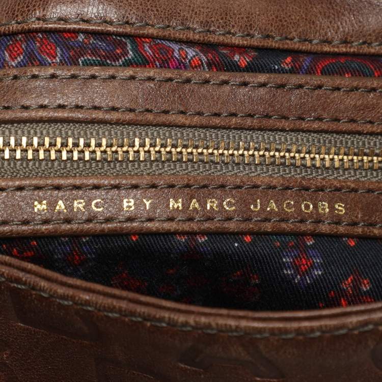 Pre Owned Marc by Marc Jacobs Brown Logo Embossed Leather Hobo