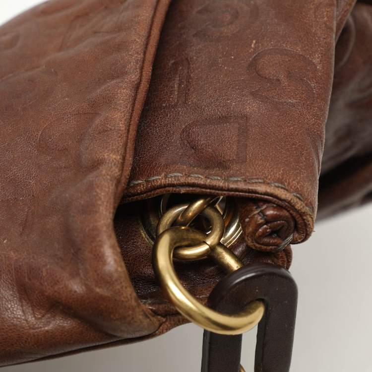 Pre Owned Marc by Marc Jacobs Brown Logo Embossed Leather Hobo