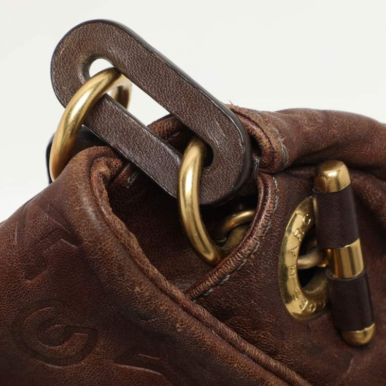 Pre Owned Marc by Marc Jacobs Brown Logo Embossed Leather Hobo