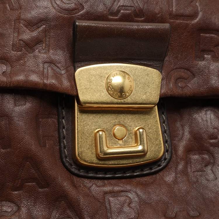 Pre Owned Marc by Marc Jacobs Brown Logo Embossed Leather Hobo