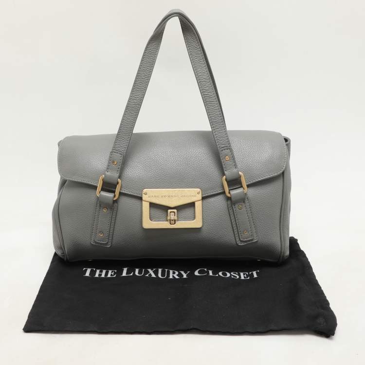 Pre Owned Marc by Marc Jacobs Grey Leather Turn Lock Flap Satchel