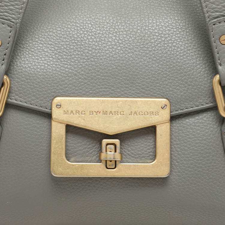 Pre Owned Marc by Marc Jacobs Grey Leather Turn Lock Flap Satchel