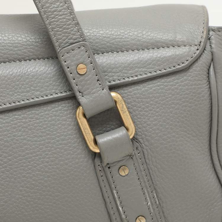 Pre Owned Marc by Marc Jacobs Grey Leather Turn Lock Flap Satchel