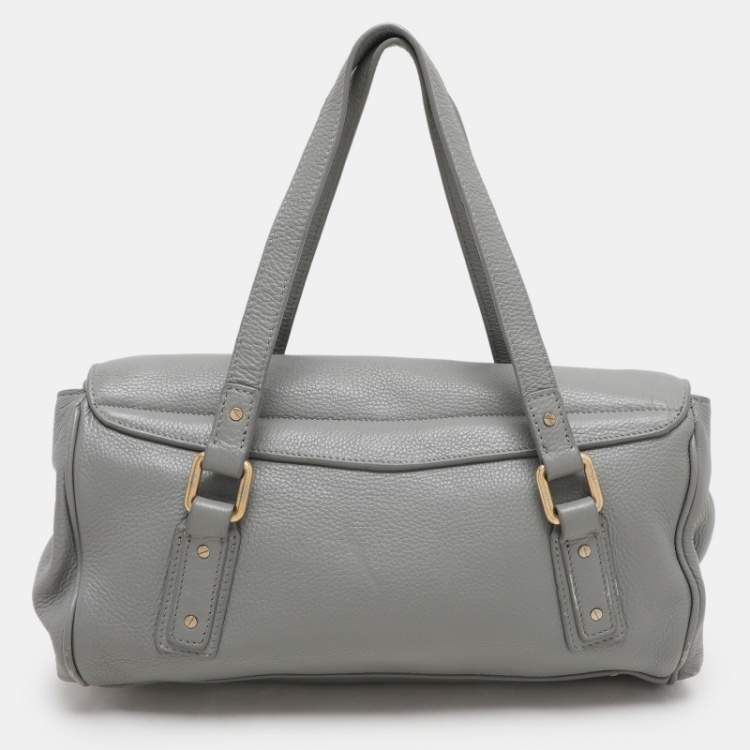Pre Owned Marc by Marc Jacobs Grey Leather Turn Lock Flap Satchel