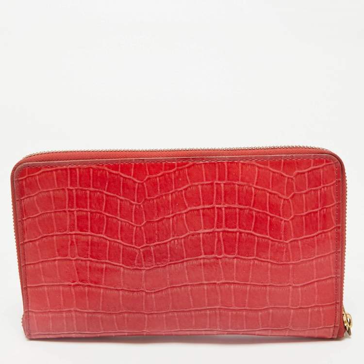 Pre Owned Marc by Marc Jacobs Red Croc Embossed Patent Leather Organizer Zip Clutch
