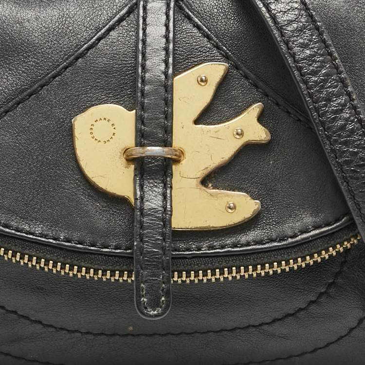 Pre Owned Marc by Marc Jacobs Black Leather Petal to the Metal Flap Crossbody Bag 