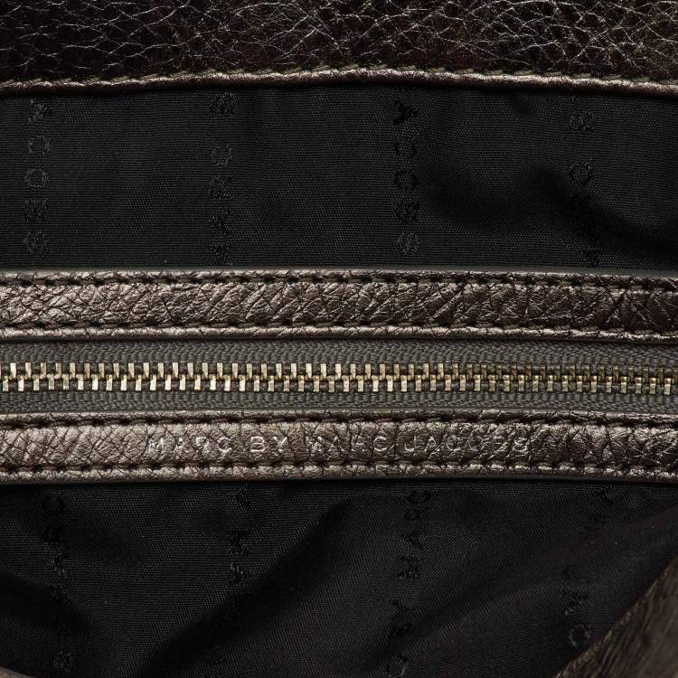 Pre Owned Marc by Marc Jacobs Metallic Grey Leather Flap Crossbody Bag