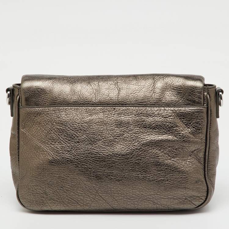 Pre Owned Marc by Marc Jacobs Metallic Grey Leather Flap Crossbody Bag