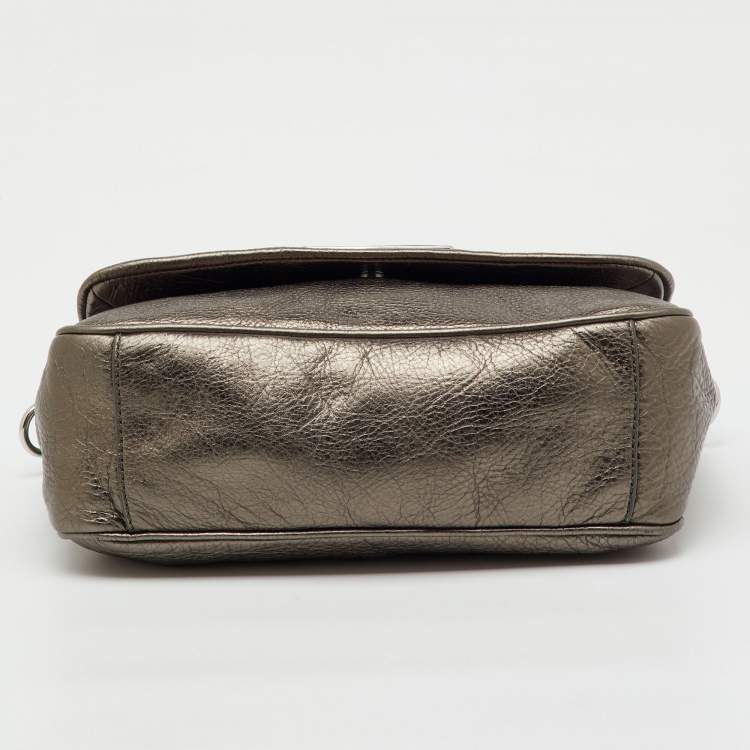 Pre Owned Marc by Marc Jacobs Metallic Grey Leather Flap Crossbody Bag