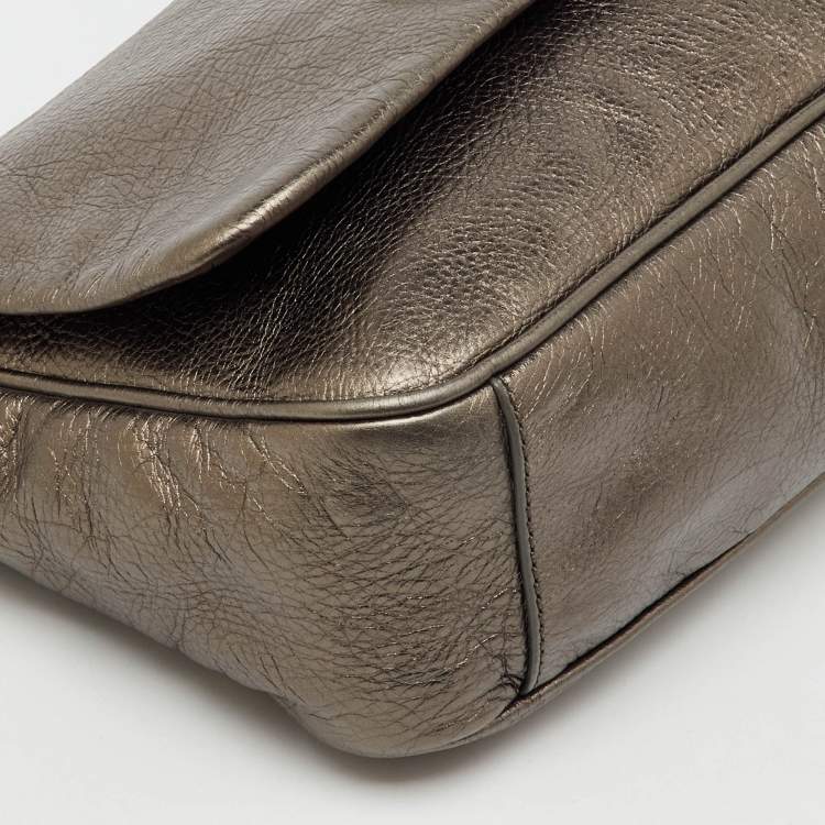 Pre Owned Marc by Marc Jacobs Metallic Grey Leather Flap Crossbody Bag