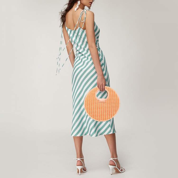 Pre Owned Marc by Marc Jacobs Orange/Beige Stripe Straw and Fabric Isle De Sea Bag