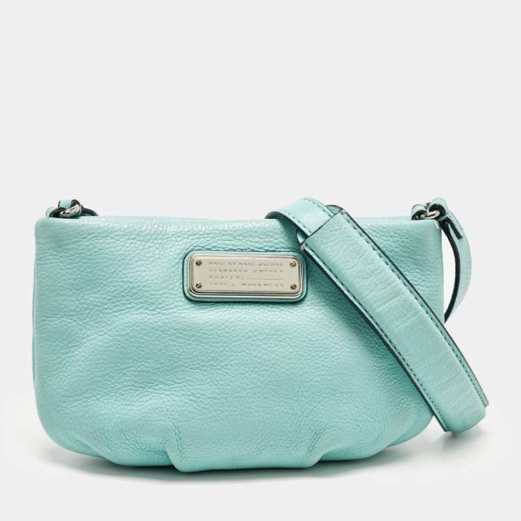 Pre Owned Marc by Marc Jacobs Classic Q Percy Turquoise Blue Leather Crossbody Bag