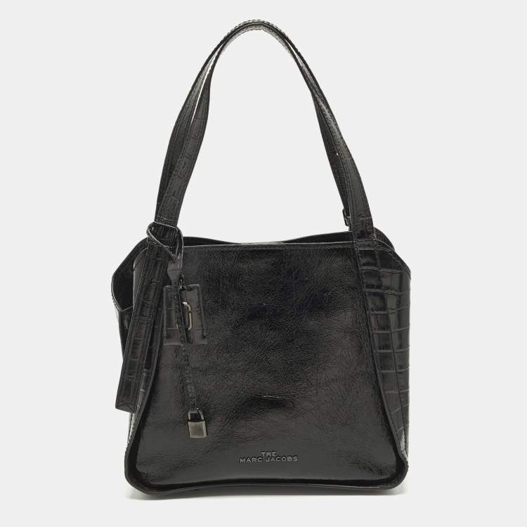 مملوكة مسبقًا Marc by Marc Jacobs The Director Black Patent and Croc Embossed Leather Tote