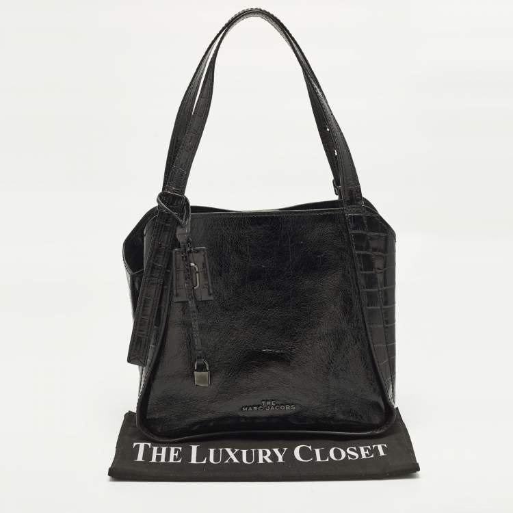 مملوكة مسبقًا Marc by Marc Jacobs The Director Black Patent and Croc Embossed Leather Tote