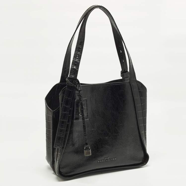 مملوكة مسبقًا Marc by Marc Jacobs The Director Black Patent and Croc Embossed Leather Tote