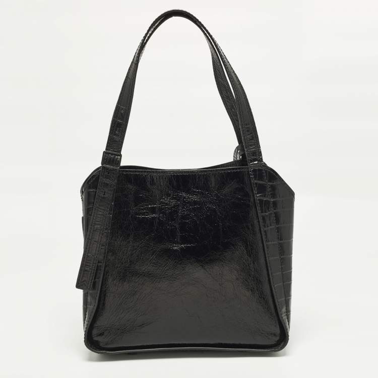 مملوكة مسبقًا Marc by Marc Jacobs The Director Black Patent and Croc Embossed Leather Tote