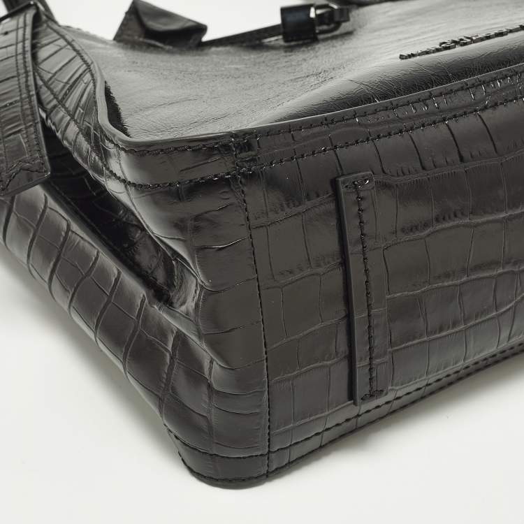 مملوكة مسبقًا Marc by Marc Jacobs The Director Black Patent and Croc Embossed Leather Tote